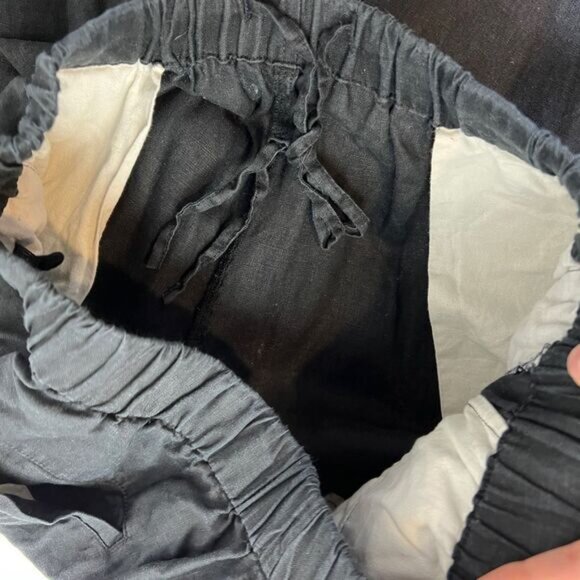 Vintage Women's Medium Black Pull on Linen Blend Cropped Pants Baggy Casual Beac - Picture 6 of 12